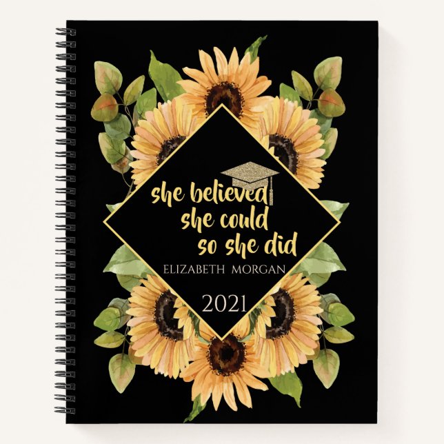 Sunflowers Glitter Graduate Cap  Notebook (Front)
