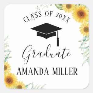 Sunflowers Graduation personalized Square Sticker