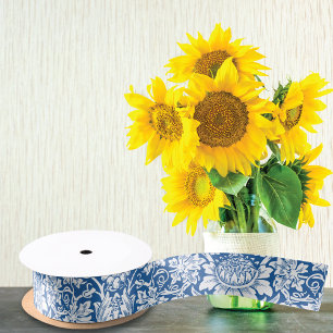 Sunflowers Grapes Blue William Morris Satin Ribbon