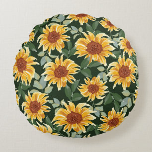 Sunflowers Green decor: Seasonal Pattern Round Pillow