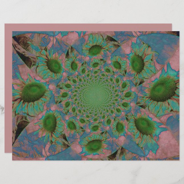Sunflowers Green Pink Blue Abstract Floral Vintage (Front/Back)