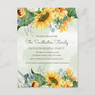 Sunflowers Greenery Country Housewarming Party Postcard