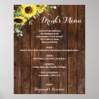 Sunflowers Greenery Drinks Menu Wedding Sign