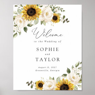 Sunflowers Greenery Elegant Wedding Welcome Sign