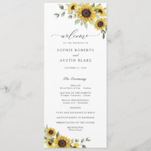 Sunflowers Greenery Olive Leaves Rustic Wedding Program