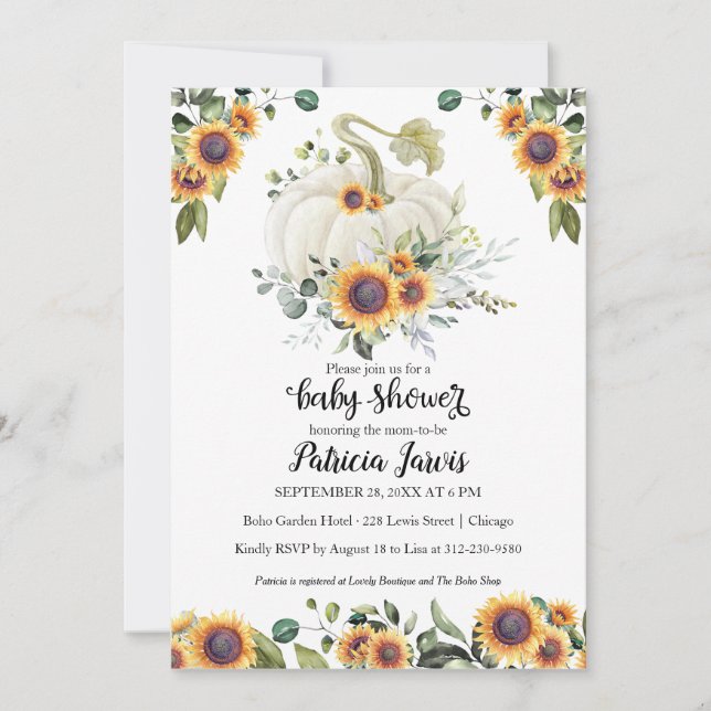 Sunflowers Greenery Pumpkin Baby Shower Invitation (Front)