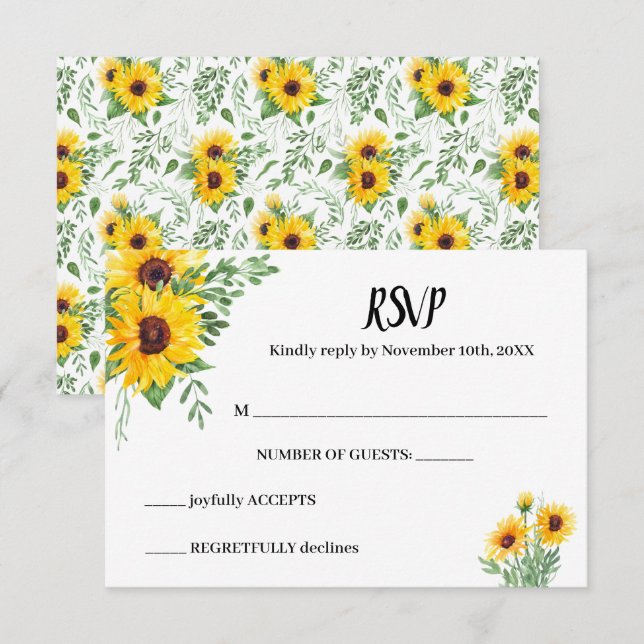 Sunflowers Greenery RSVP Wedding Response Card (Front/Back)
