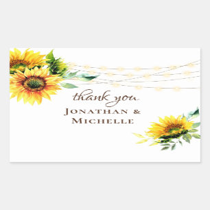 Sunflowers Greenery String Lights Rustic Thank You Sticker