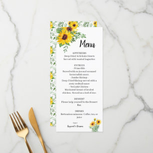 Sunflowers Greenery Wedding Bridal Shower Menu