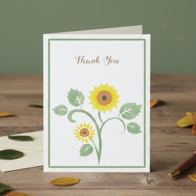 Sunflowers Greenery Wedding Folded Thank You Card (Creator Uploaded)