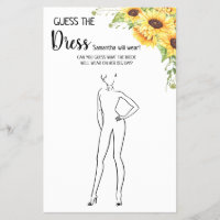 Sunflowers Guess the Dress Bridal Shower Game Card