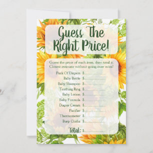 Sunflowers Guess The Price Baby Shower Game Invitation