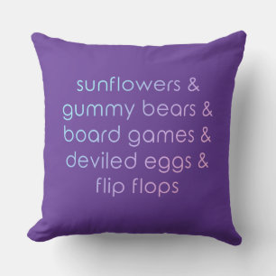 "Sunflowers & Gummy Bears & Board Games" Throw Pillow