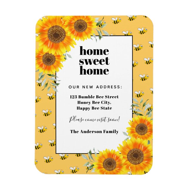 Sunflowers happy bumble bees new home moving magnet (Vertical)