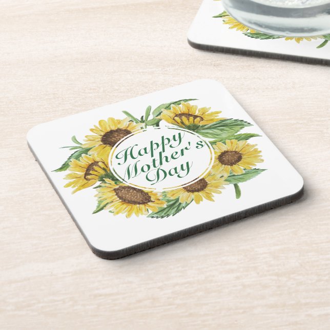 Sunflowers Happy Mother's Day Floral Frame Coaster (Left Side)