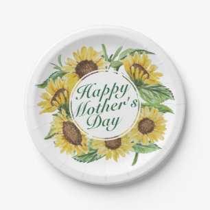 Sunflowers Happy Mother's Day Floral Paper Plate