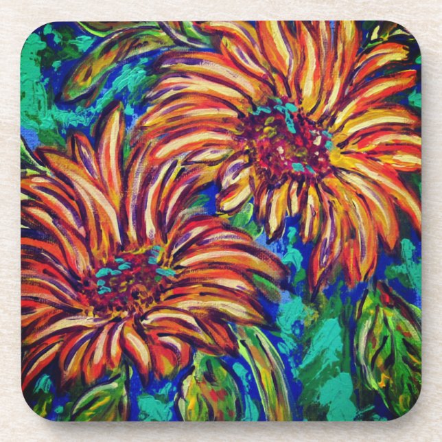 Sunflowers Hard plastic coaster set (Front)
