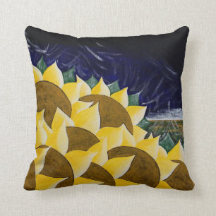 Sunflowers Harvest Folk Art Throw Pillow