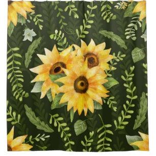 Sunflowers Herbs Leaves Watercolor Pattern