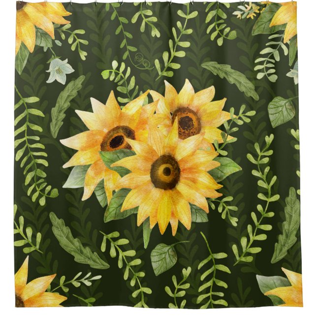 Sunflowers Herbs Leaves Watercolor Pattern (Front)