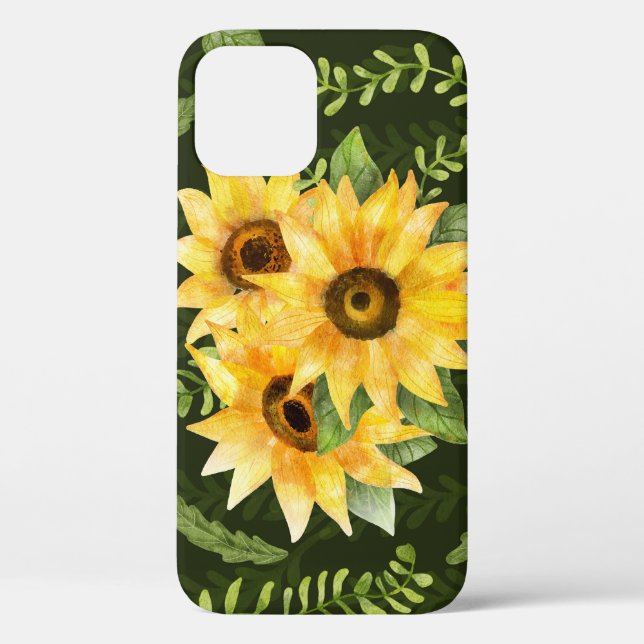 Sunflowers Herbs Leaves Watercolor Pattern Case-Mate iPhone Case (Back)