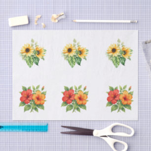 Sunflowers & Hibiscus for Scallop Shell Decoupage Tissue Paper