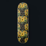 Sunflowers Honeycomb Floral Pattern Black Skateboard<br><div class="desc">This design features yellow sunflower bouquets and a gold hexagonal honeycomb pattern on a black background.</div>