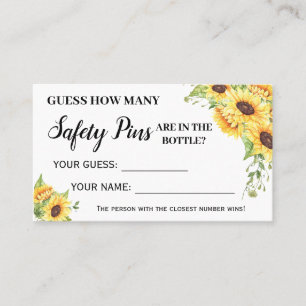 Sunflowers How Many Safety Pins Baby Game Card