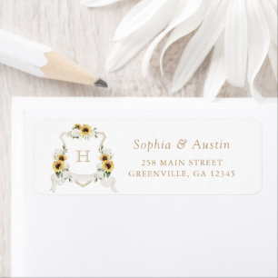 Sunflowers Hydrangea Crest Monogram Return Address