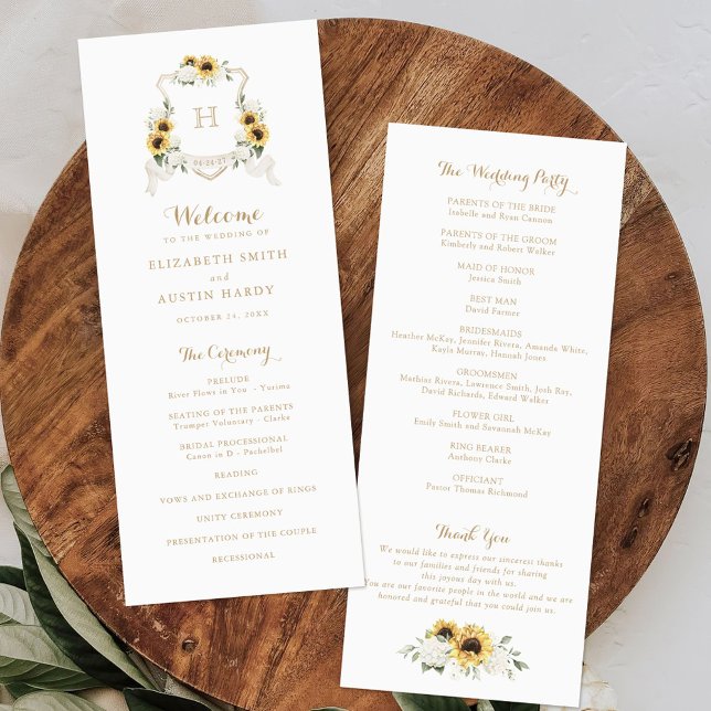 Sunflowers Hydrangea Greenery Crest Wedding Program (Creator Uploaded)