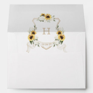 Sunflowers Hydrangea Wedding Crest Gold Envelope