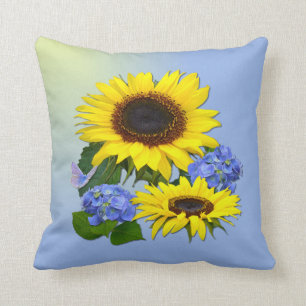 Sunflowers & Hydrangeas Throw Pillow