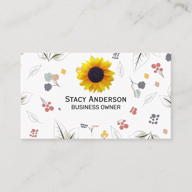 Sunflowers | Illustrative Flowers Floral Elements Business Card (Front)