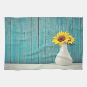 Sunflowers in a vase      kitchen towel