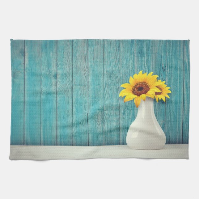 Sunflowers in a vase      kitchen towel (Horizontal)