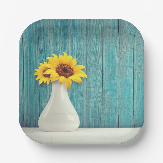 Sunflowers in a vase      paper plate (Front)