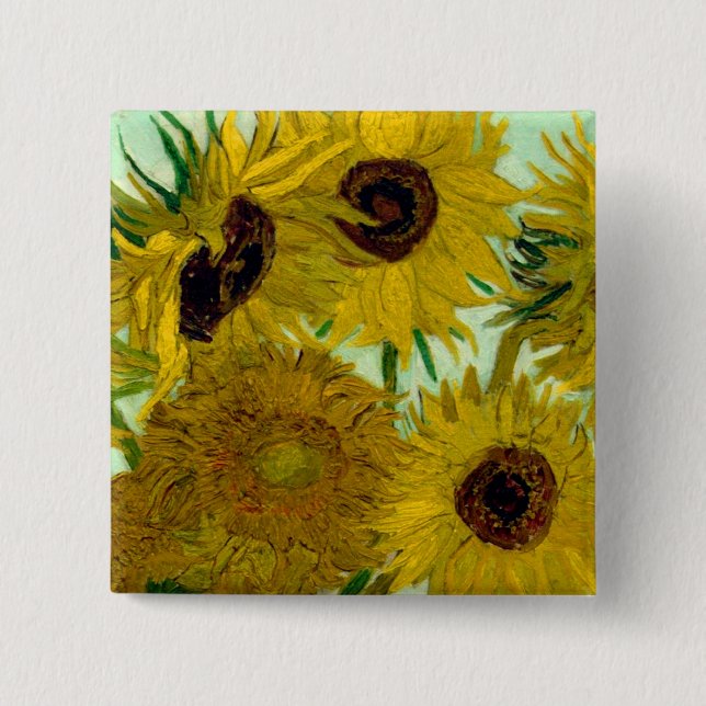 Sunflowers in a Vase Van Gogh Fine Art 2 Inch Square Button (Front)
