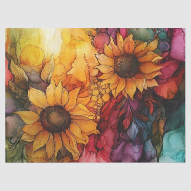 Sunflowers in Alcohol Ink Series Design #19 Tissue Paper (Front)