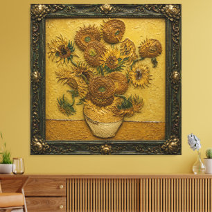 Sunflowers in an Ornate Frame   Vintage Floral Wal Canvas Print