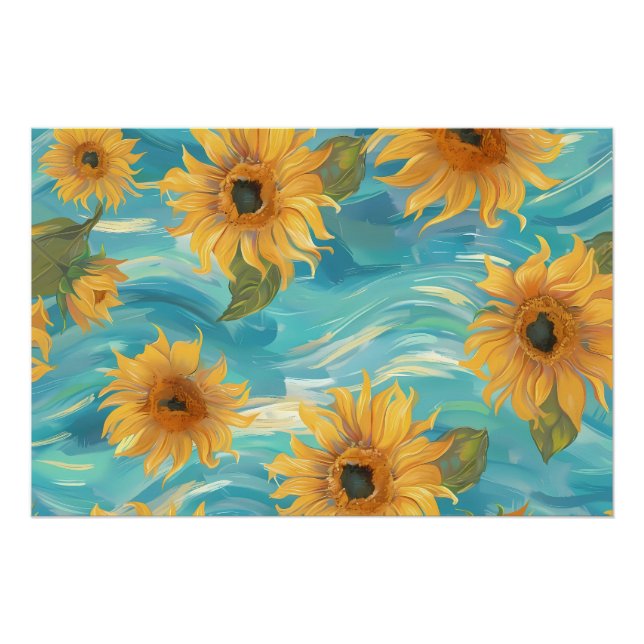 Sunflowers In Blue Poster (Front)