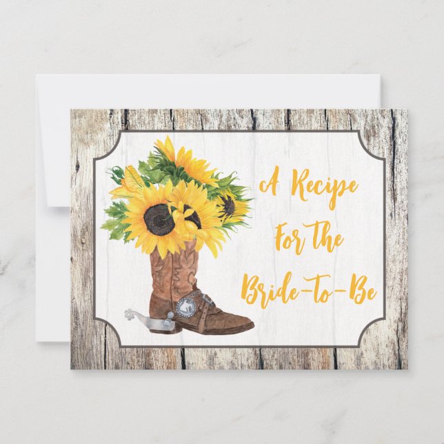 Sunflowers in Cowboy Boot Woodgrain Recipe Card (Front)