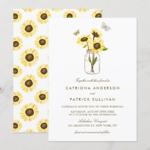 Sunflowers in Mason Jar Country Rustic Wedding Invitation
