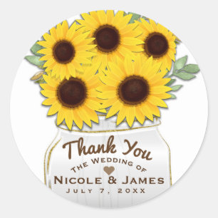 Sunflowers in Mason Jar Rustic Chic Bridal Shower Classic Round Sticker