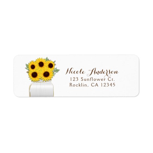 Sunflowers in Mason Jar Rustic Chic Bridal Shower Return Address Label