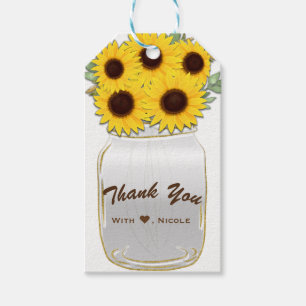 Sunflowers in Mason Jar Rustic Chic Country Favour Gift Tags