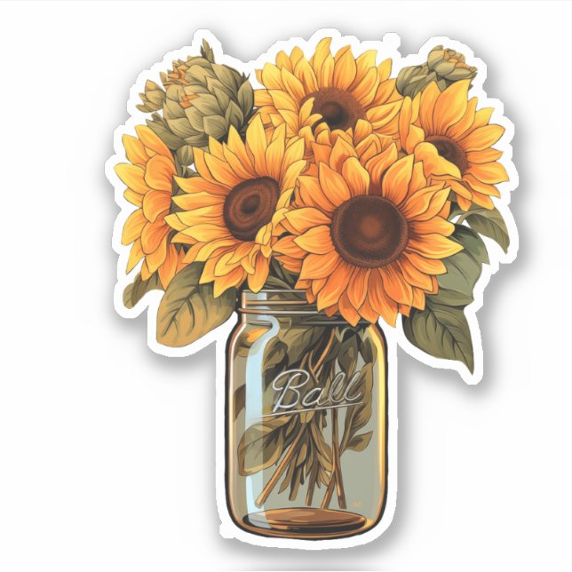 Sunflowers in Mason Jar Sticker (Front)