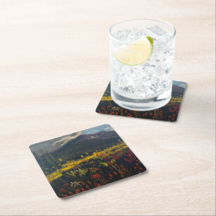 Sunflowers in the Mountains, by Gary Poling Square Paper Coaster