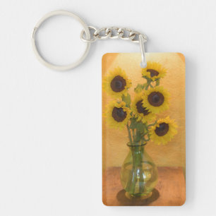Sunflowers in vase on table 2 keychain
