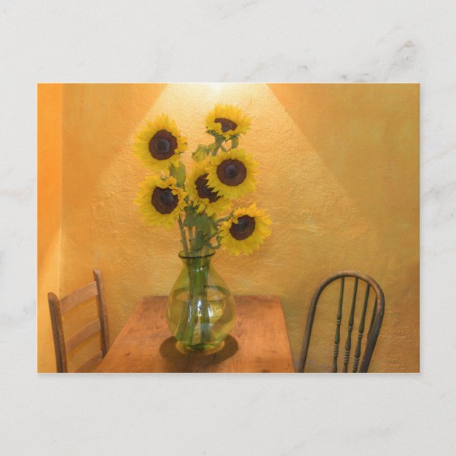 Sunflowers in vase on table 2 postcard (Front)