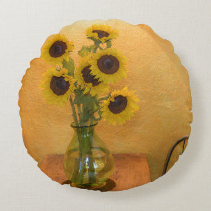 Sunflowers in vase on table 2 round pillow